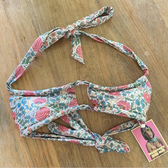 NEW Strawberry Milk Mob Lemon Vines Multi-way Tie bikini top Bathing Suit Swim 2 - Picture 5 of 8